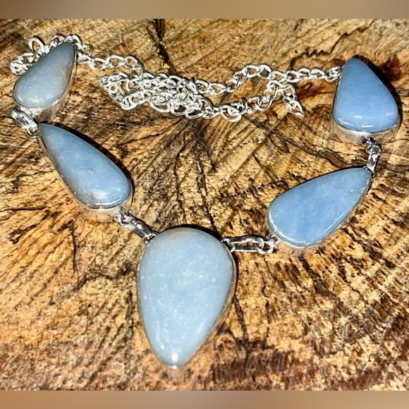 Blue Smooth Anhydrite Angelite Necklace 15”-16” - Picture 8 of 13